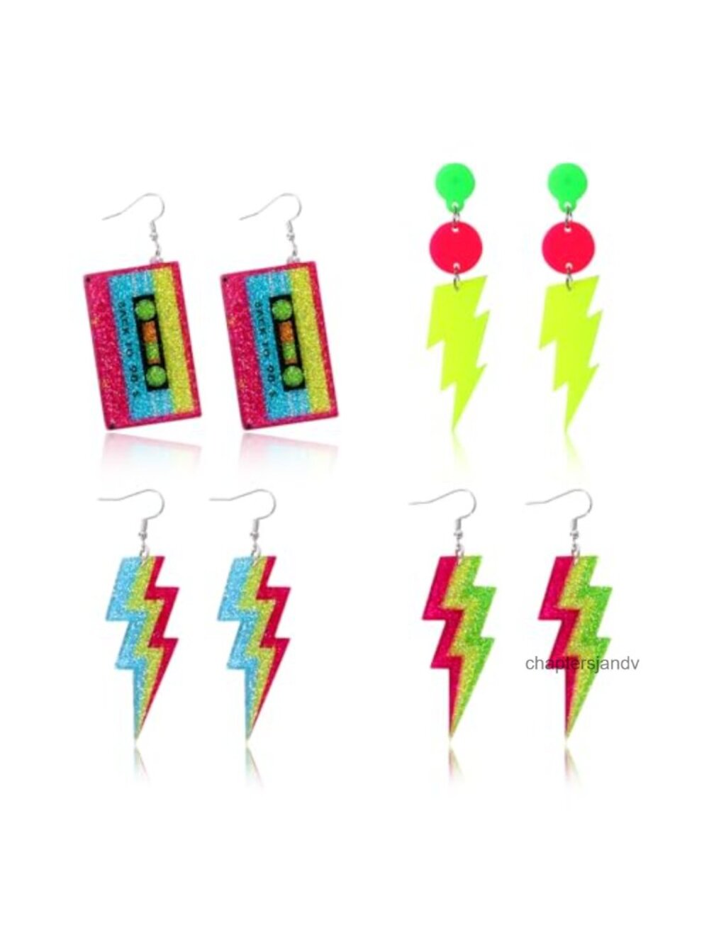 4 Pairs Acrylic Drop Earrings Retro 80s 90s Party Costume Jewelry